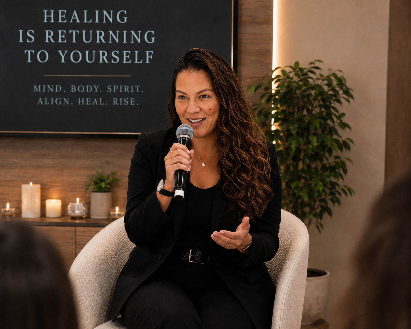 Stacy speaking with a small circle of women — Healing is Returning to Yourself